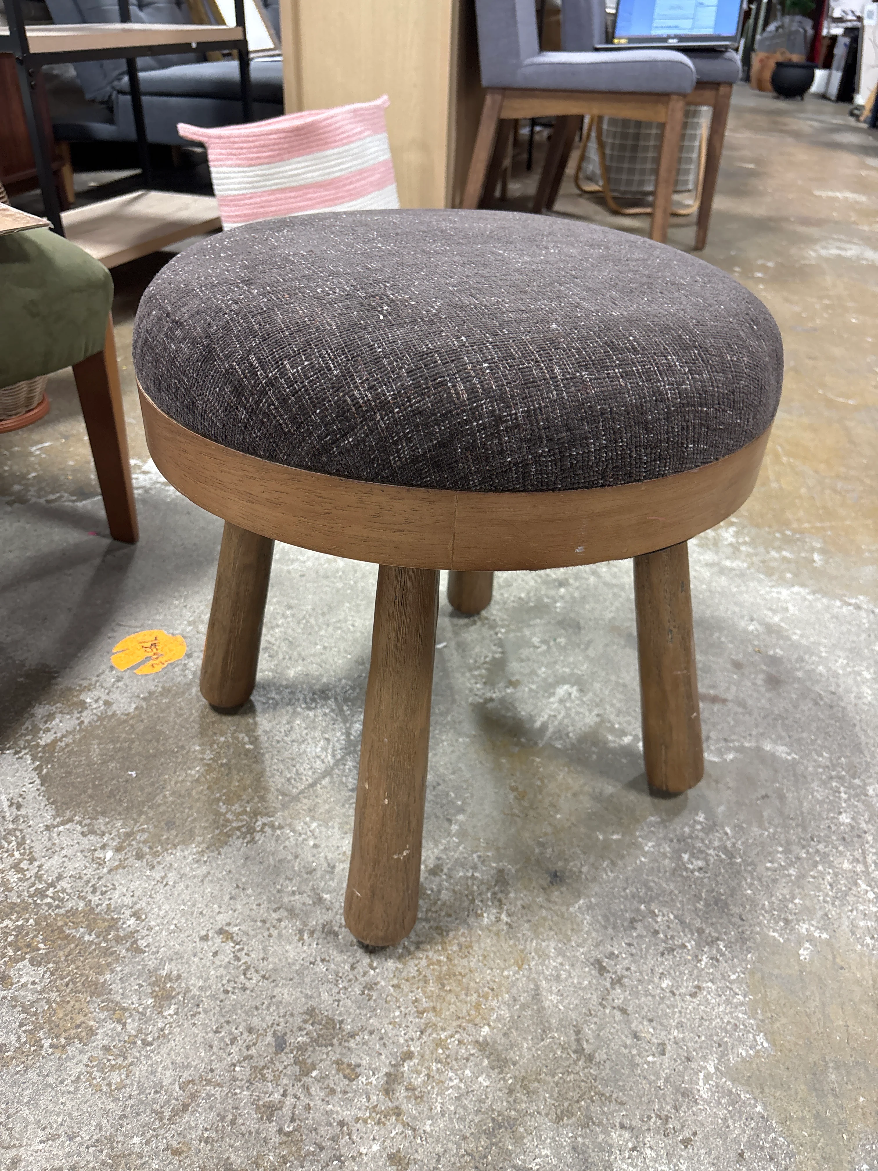 Upholstered Round Top Mid Century Ottoman - Brown SHOWROOM ITEM - Image 4