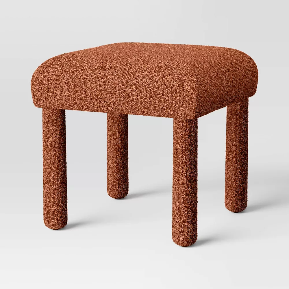 Upholstered Square Stool Ottoman Rust Boucle