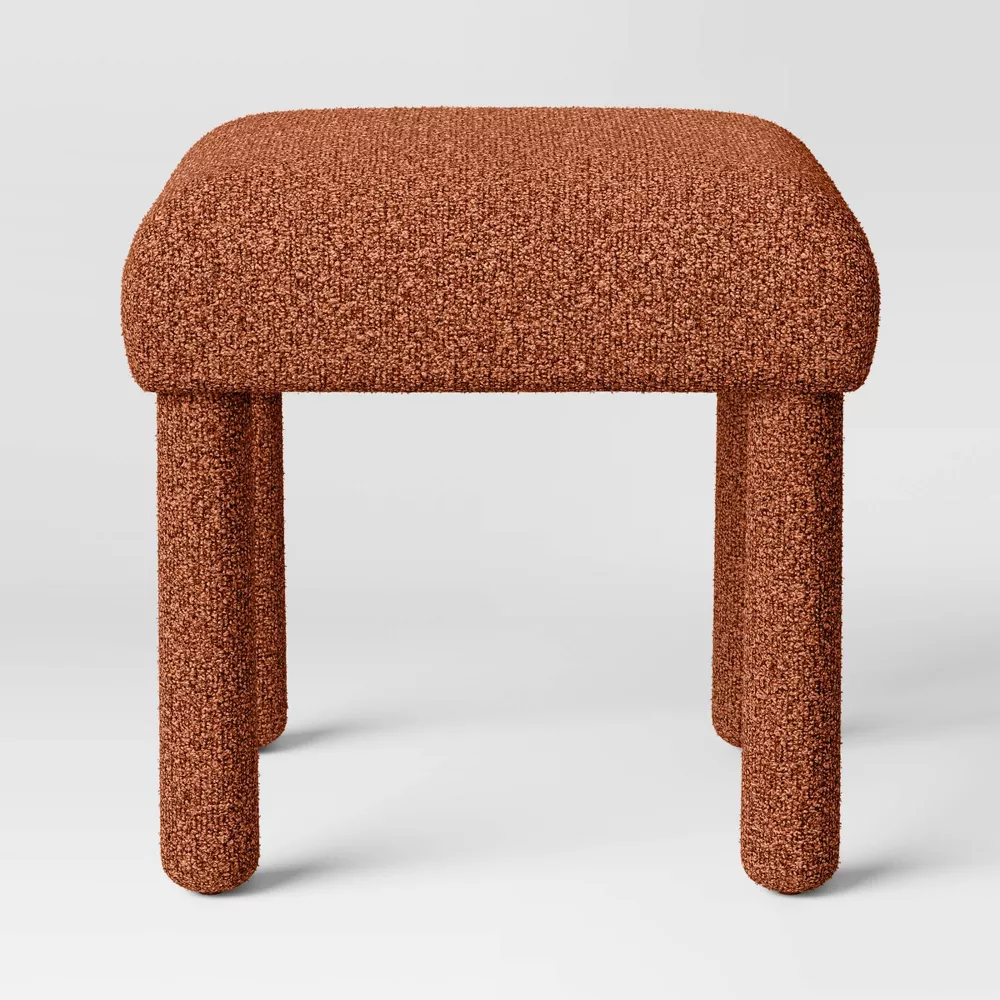 Upholstered Square Stool Ottoman Rust Boucle - Image 3