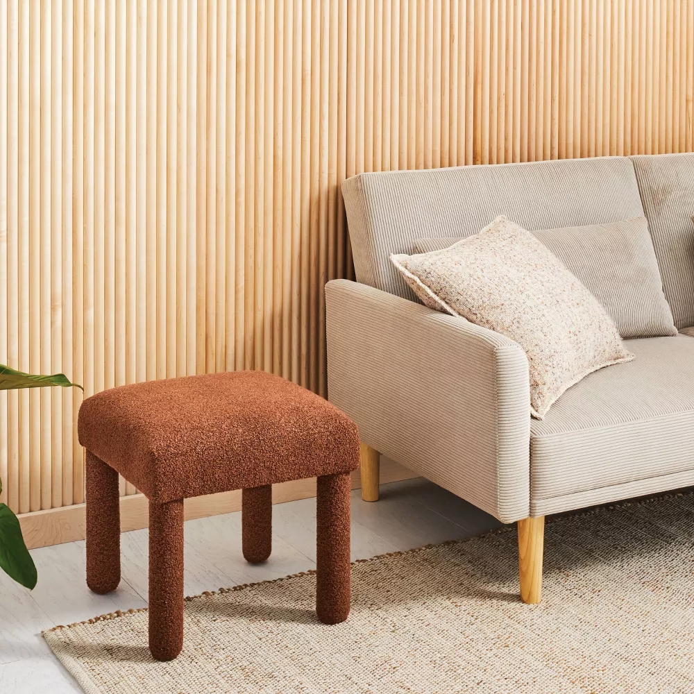 Upholstered Square Stool Ottoman Rust Boucle - Image 4
