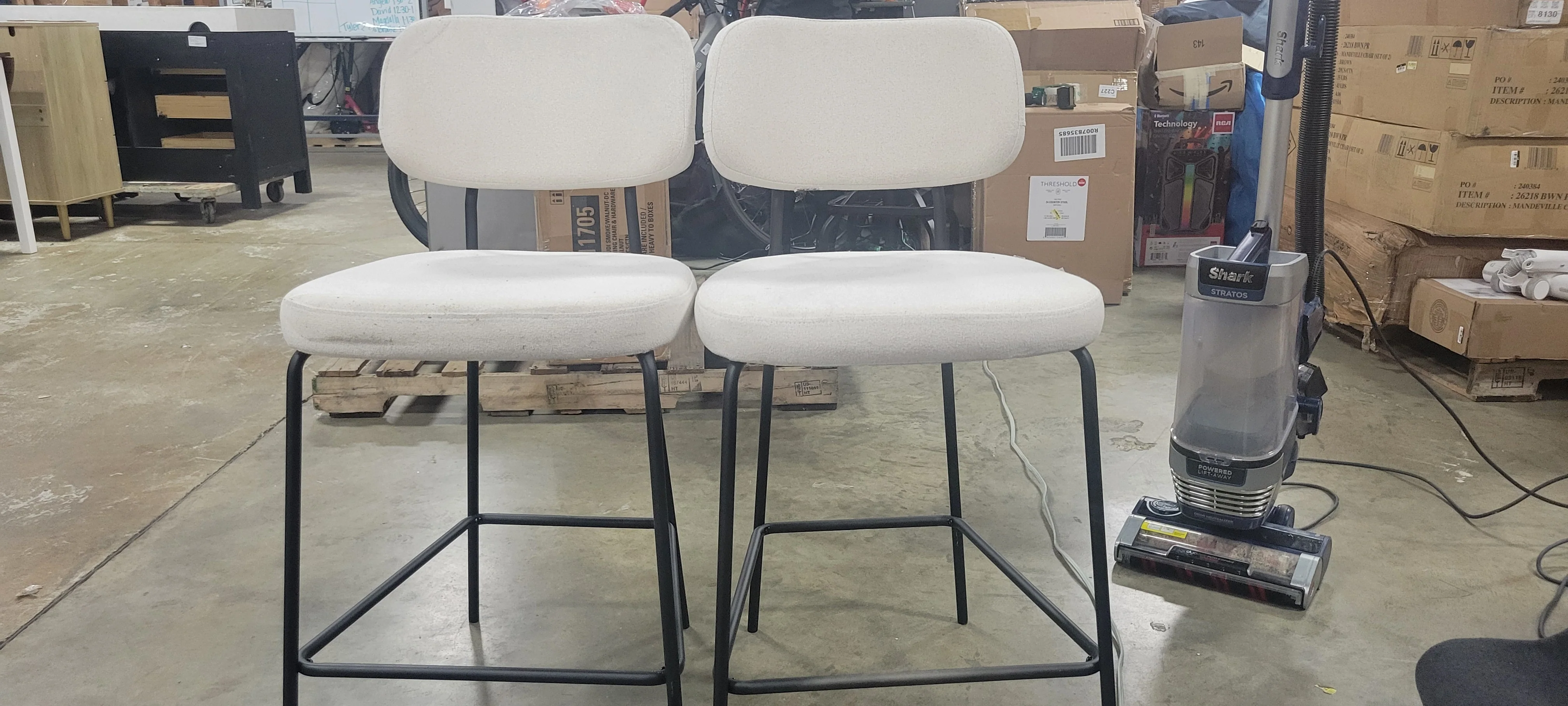 Upholstered with Metal Base Counter Height Barstool Cream Boucle - Set of 2 - Image 7