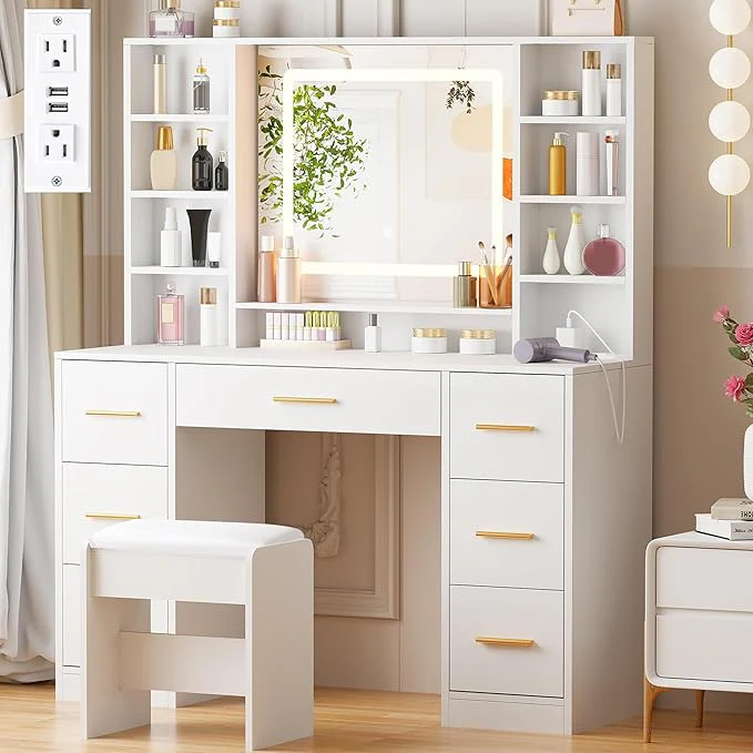 Vanity Desk Table with Lighted Mirror