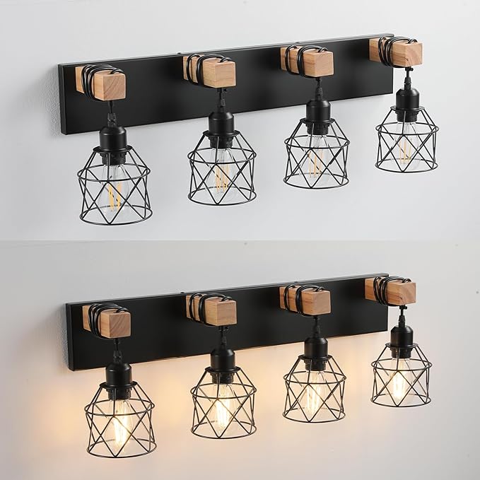 Vanity Light Fixture, 4-Light Bathroom Lighting, Black
