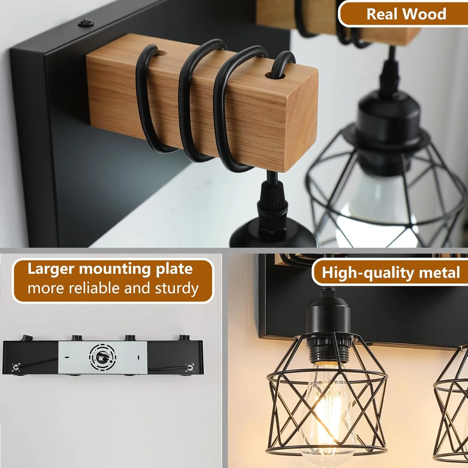 Vanity Light Fixture, 4-Light Bathroom Lighting, Black - Image 4