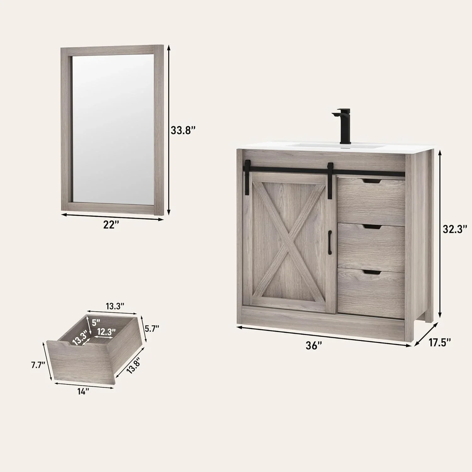 VANITY & MIRROR ONLY Grey, - Image 2