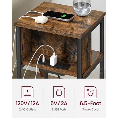 End Table with Charging Station, 3-Tier with USB Ports and Outlets Nightstand - Image 3