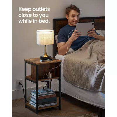 End Table with Charging Station, 3-Tier with USB Ports and Outlets Nightstand - Image 4