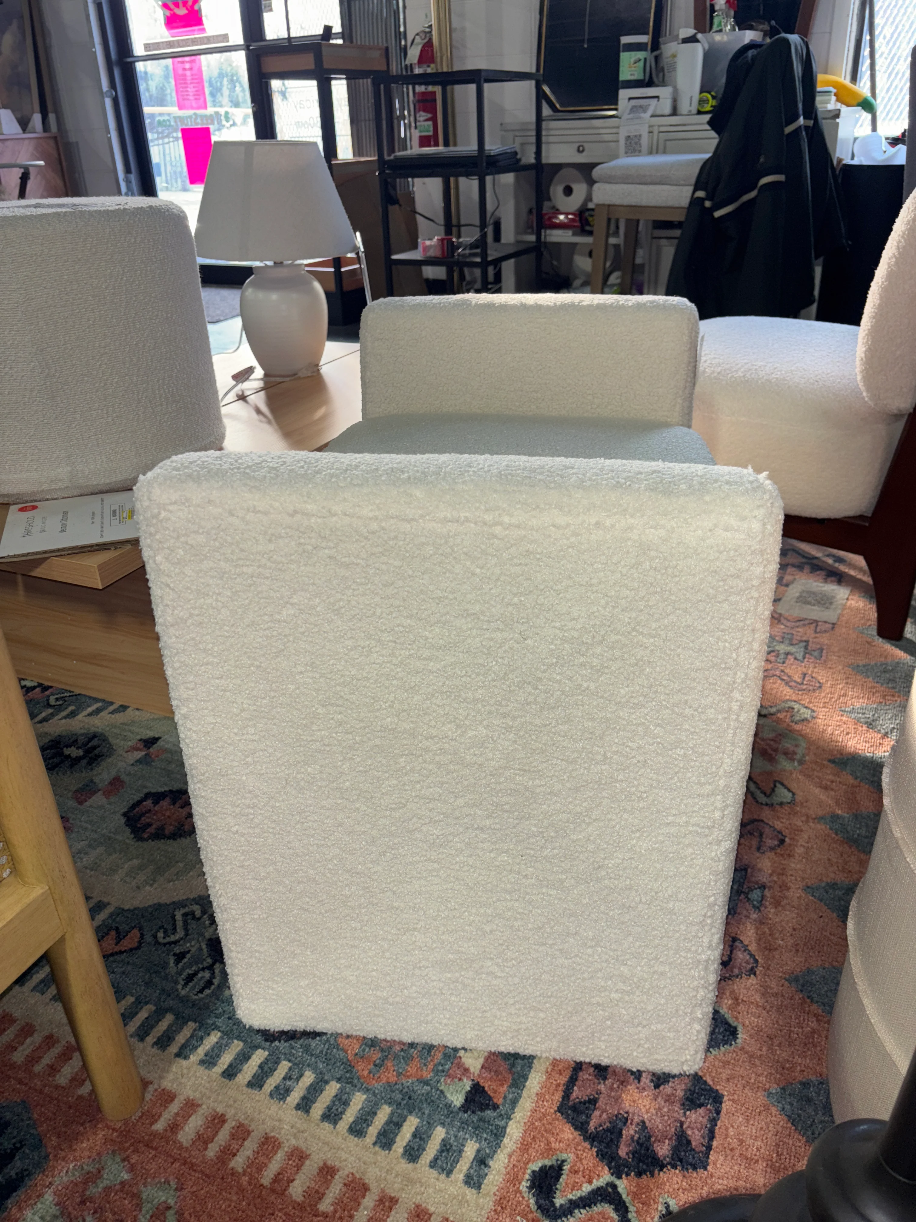 Vernon Ottoman - Cream Faux Shearling SHOWROOM ITEM - Image 5