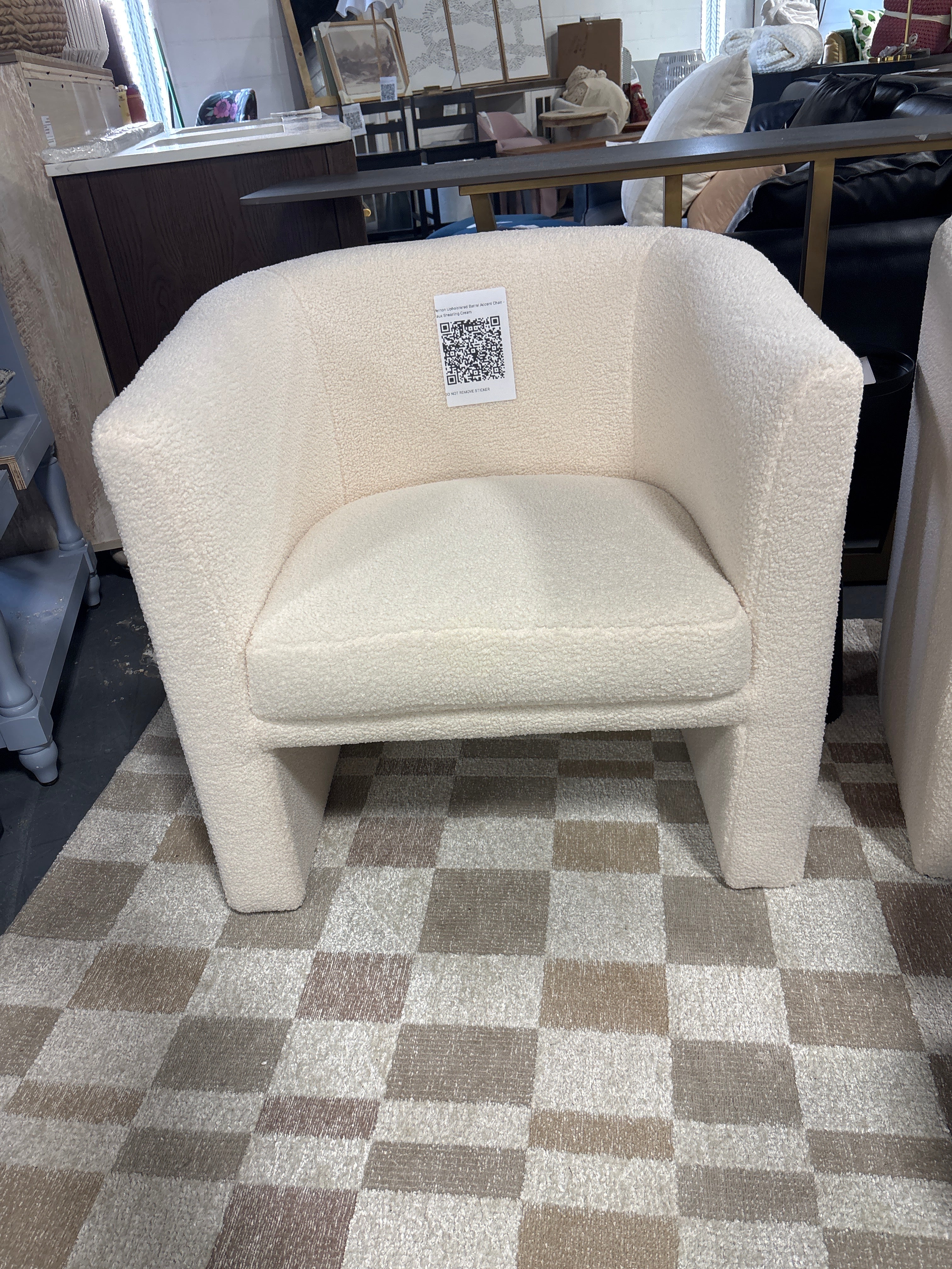 Vernon Upholstered Barrel Accent Chair - Faux Shearling Cream SHOWROOM ITEM - Image 2