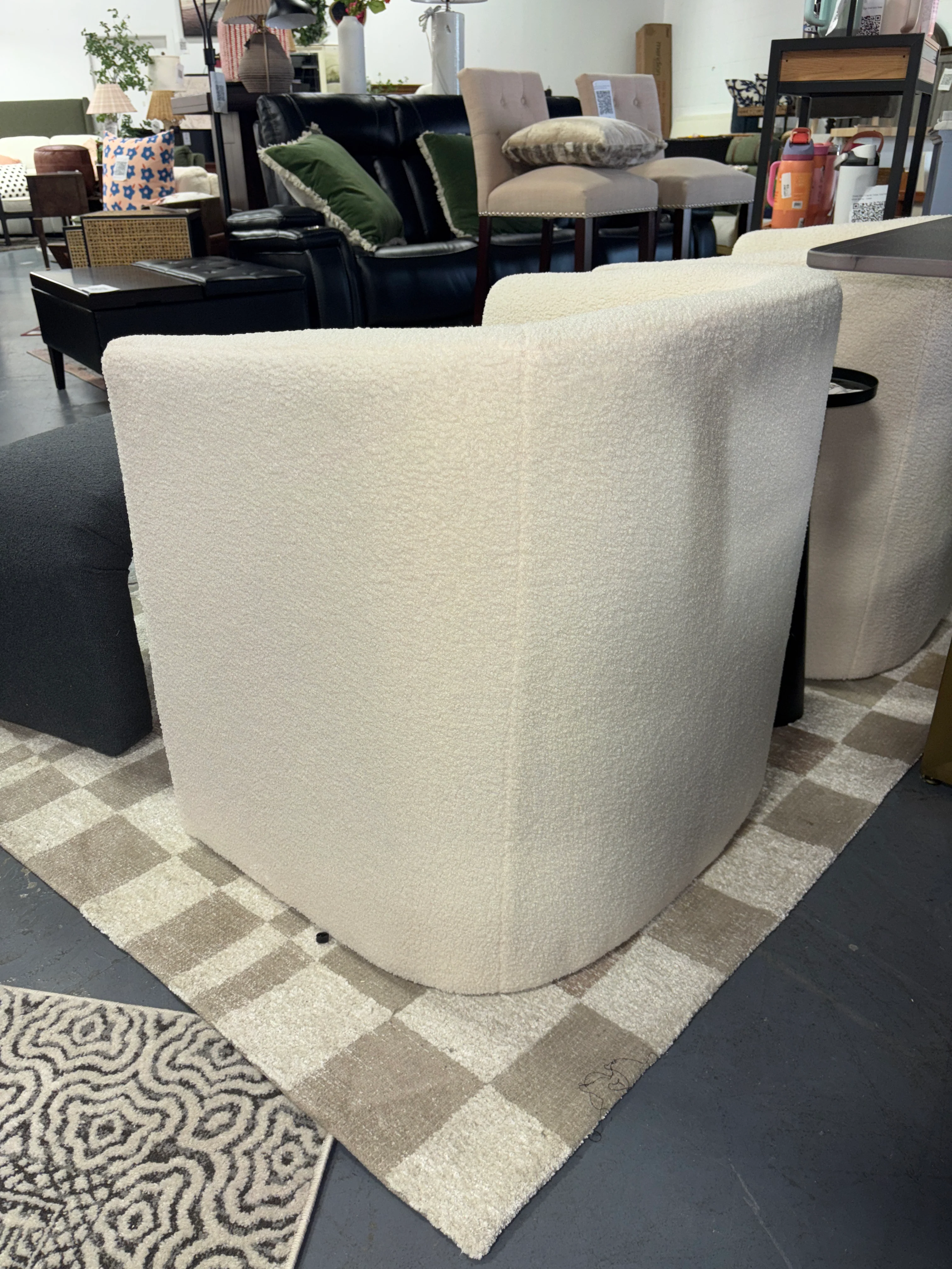 Vernon Upholstered Barrel Accent Chair - Faux Shearling Cream SHOWROOM ITEM - Image 4