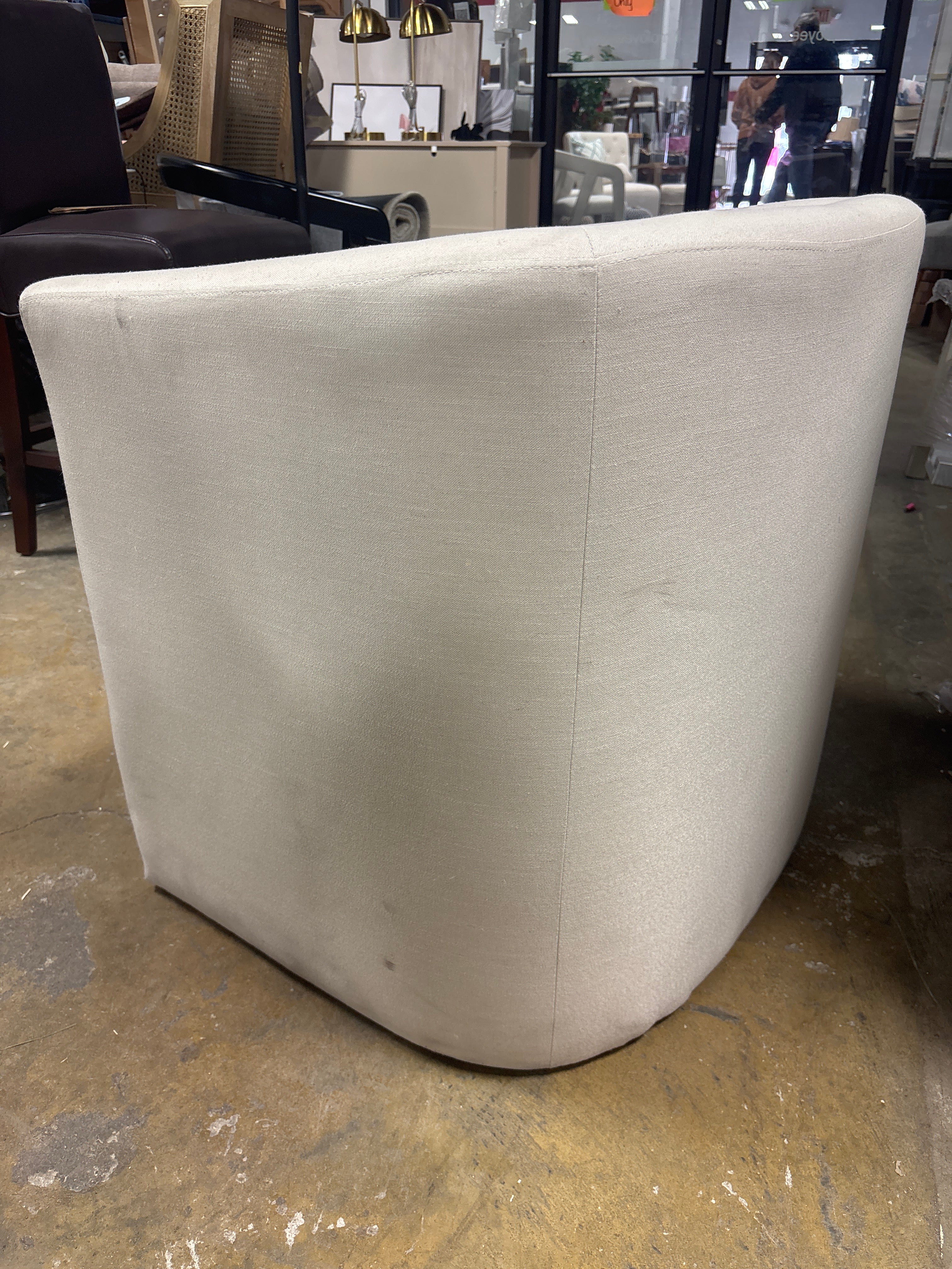 Vernon Upholstered Barrel Accent Chair Natural Linen SHOWROOM ITEM - Image 4