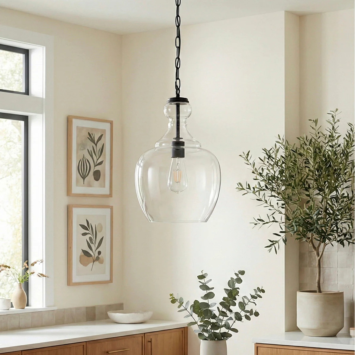 Verona Pendant with Glass Shade in Blackened Bronze/Clear