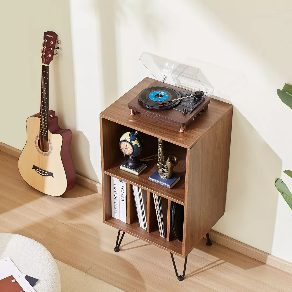 Record Player Stand, 3 Tiers Turntable Stand with Record Storage, Brown - Image 5