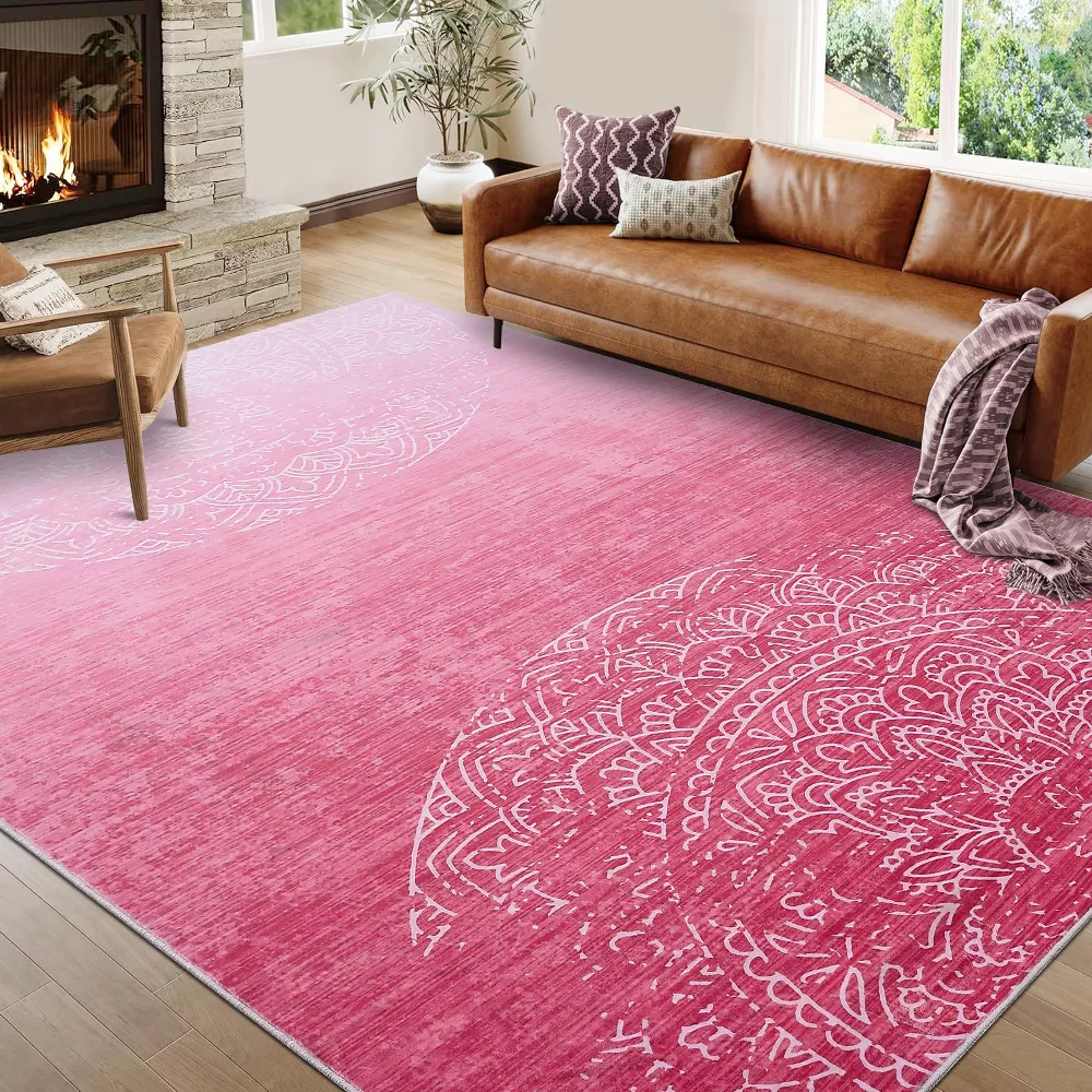 Vintage Distressed Floral Print Machine Washable Area Rug - Image 2