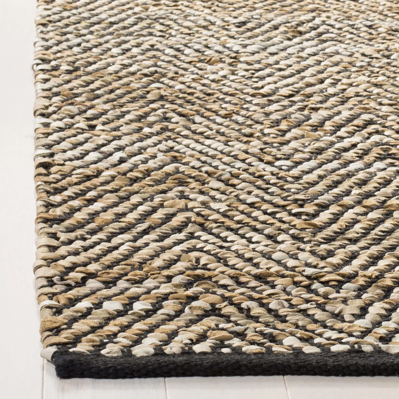 Vintage Leather Jessie Chevron Stripes Runner Rug, Beige, 2'3" x 9' - Image 5