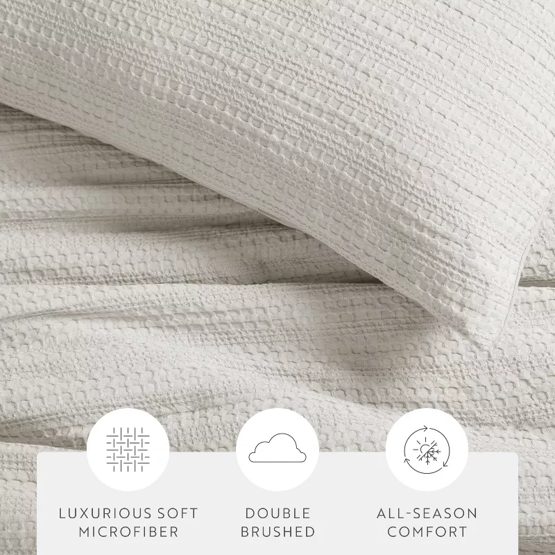 Waffle Textured Comforter Set All Season Down-Alternative - Becky Dune, King - Image 3