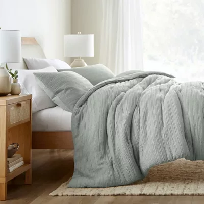 Waffle Textured Comforter Set All Season Down-Alternative Ultra Soft Puffy Bedding - Full/Queen - Image 2