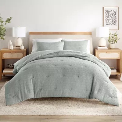 Waffle Textured Comforter Set All Season Down-Alternative Ultra Soft Puffy Bedding - Full/Queen - Image 3
