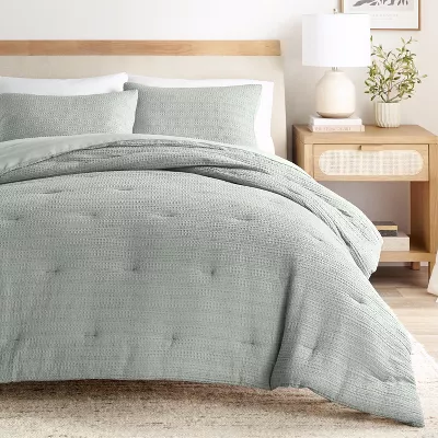 Waffle Textured Comforter Set All Season Down-Alternative Ultra Soft Puffy Bedding - Full/Queen - Image 4