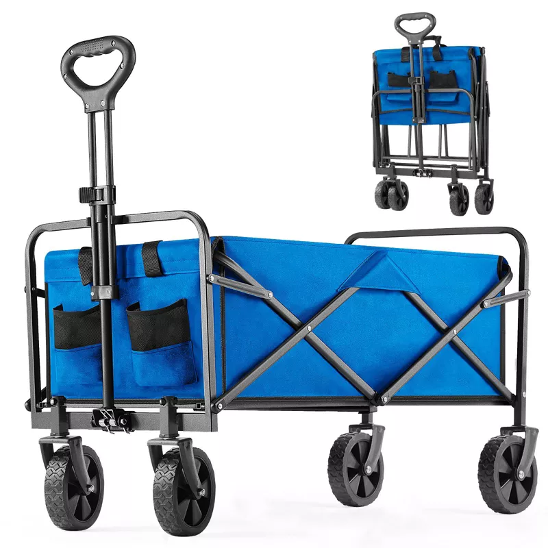 Wagon Cart Collapsible Folding Cart Steel Utility Garden Cart with Wheels for Camping