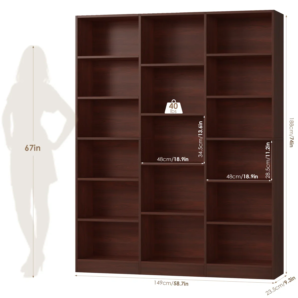 Wakil 6-Tier Large Wood Storage Bookcase