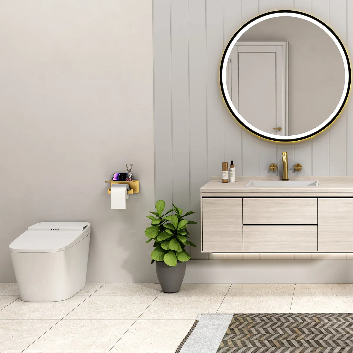 Wall Mount Toilet Paper Holder with Shelf - Image 5