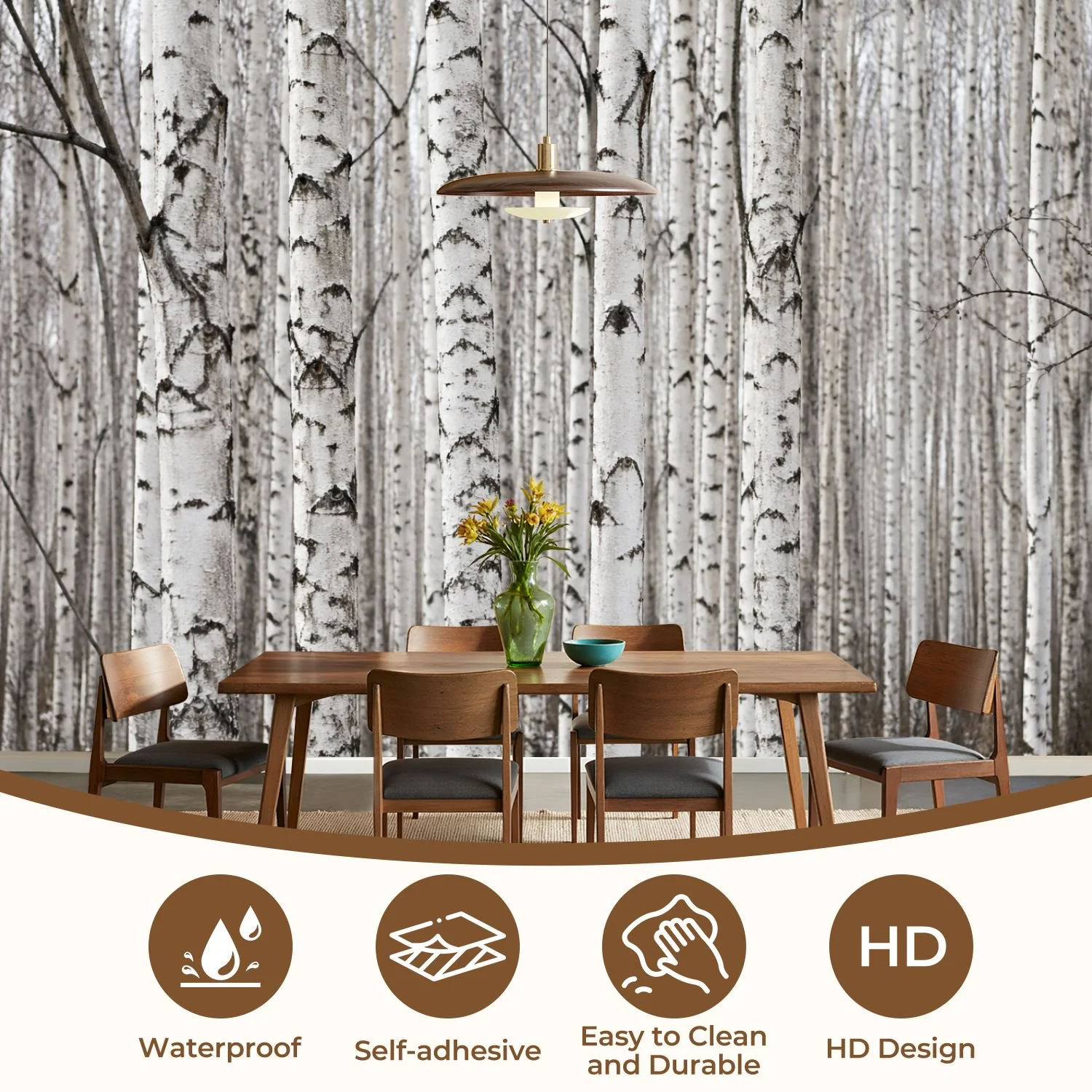Wall Mural Peel and Stick Monochrome White Birch Tree Forest - Image 4