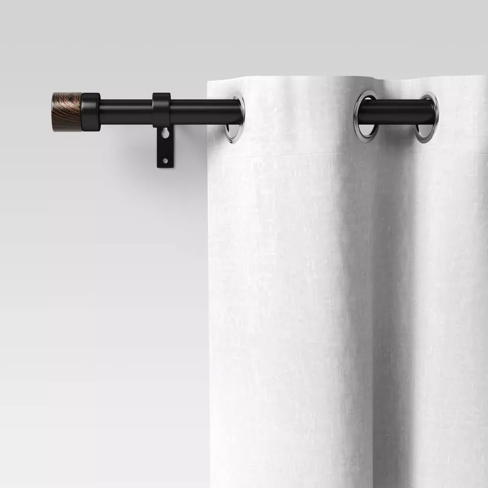 Walnut Wood Cap Curtain Rod Black, - Image 2