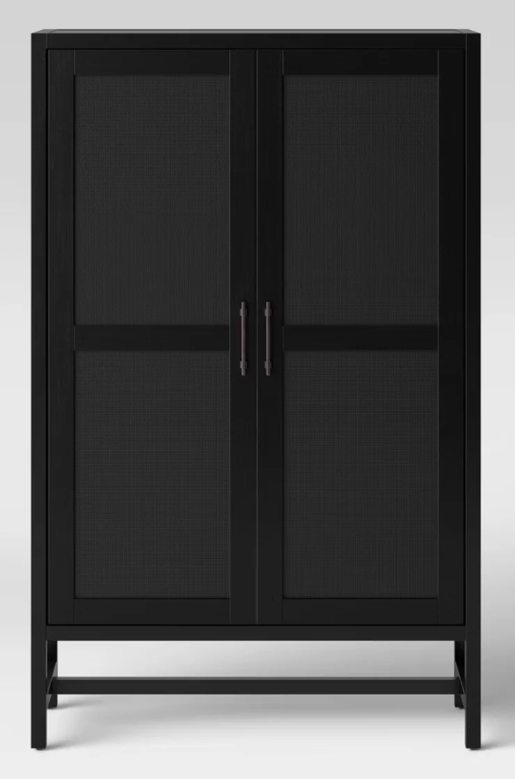 Warwick Library Cabinet Black - Threshold™: Rattan-Panel Doors, Wood Veneer, 52" Height SHOWROOM ITEM