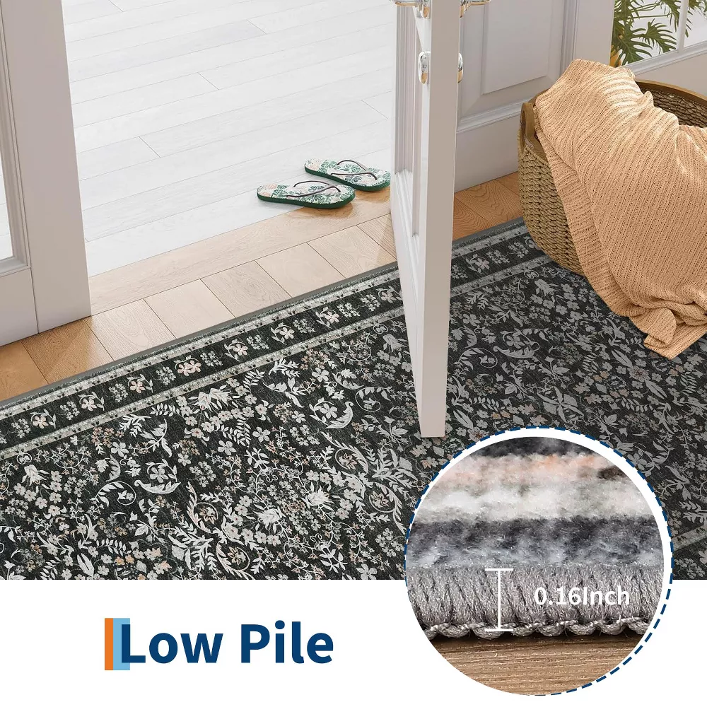 Washable Area Rug, 8x10 Boho Floral Soft Rugs - Image 2