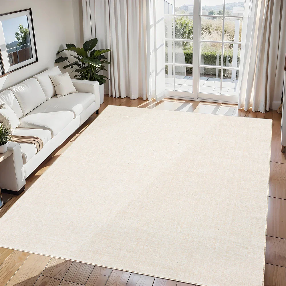 Washable Rugs Farmhouse Modern Solid Carpet Soft Non Slip - Off White - 5'x7' - Image 2