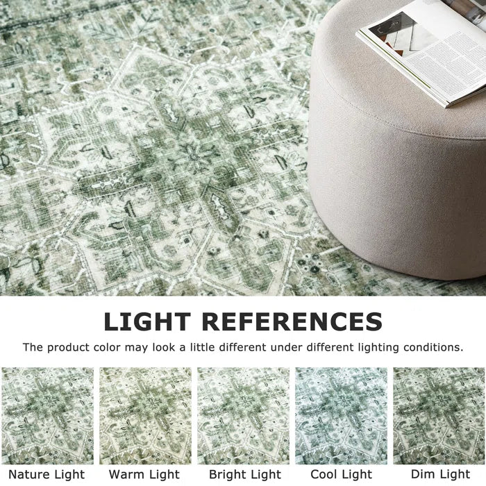 Washable Oriental Area Rugs Non slip Green Rugs - Image 4