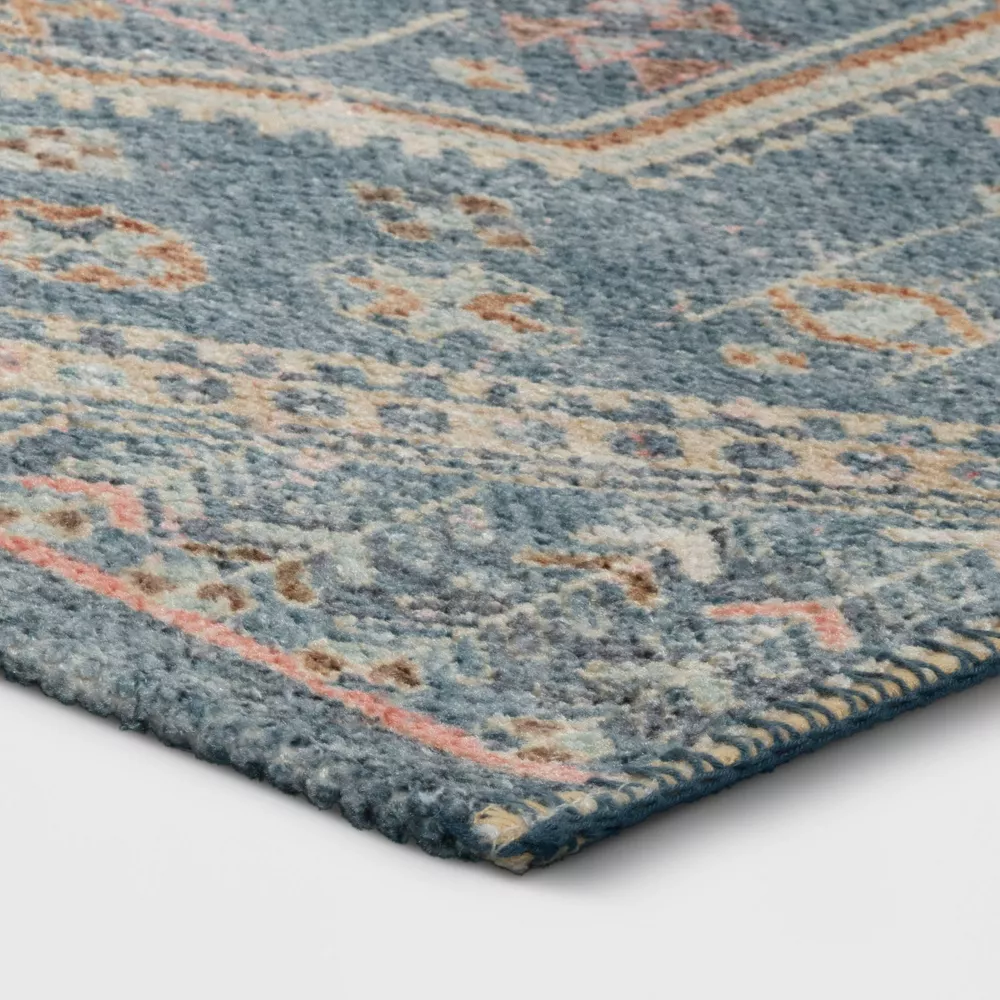 Washable Persian Style Medallion Accent Rug Blue 27X45 - Image 3