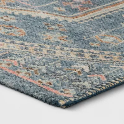 Washable Persian Style Medallion Accent Rug Blue Traditional Flat Pile - 2'3"x3'9" - Image 4