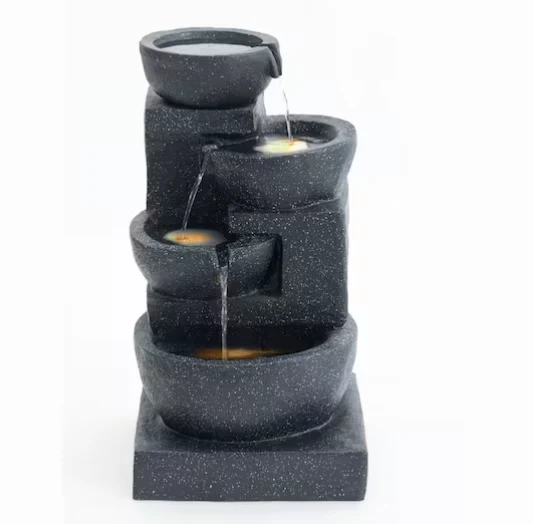 Water Fountain with Cascading Bowls and Stacked Stones 4-Tier Ideal Waterfalls