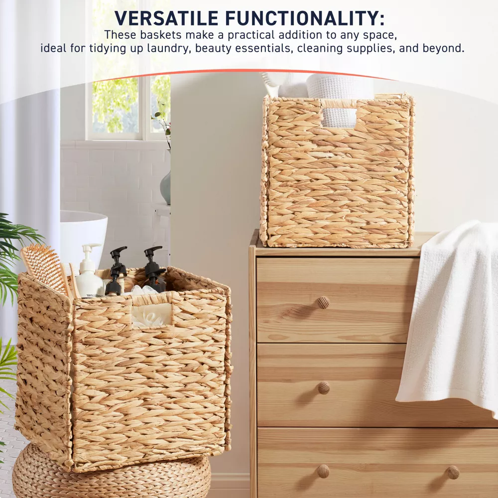 Water Hyacinth Storage Cube Bin Baskets, Set of 6 - Image 3