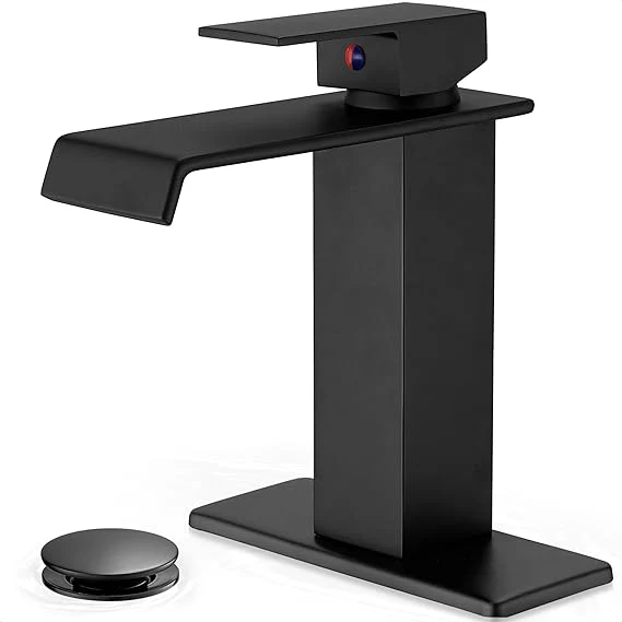 Waterfall Bathroom Faucet, Brass Matte Black