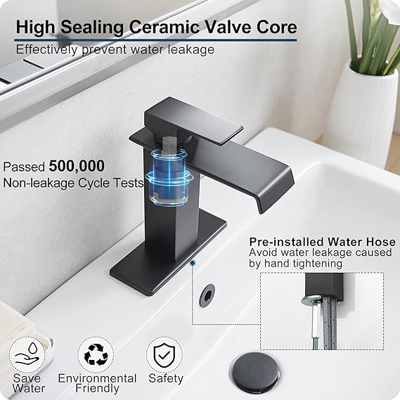 Waterfall Bathroom Faucet, Brass Matte Black - Image 4