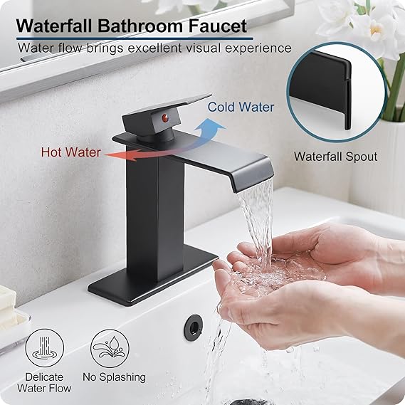 Waterfall Bathroom Faucet, Brass Matte Black - Image 5