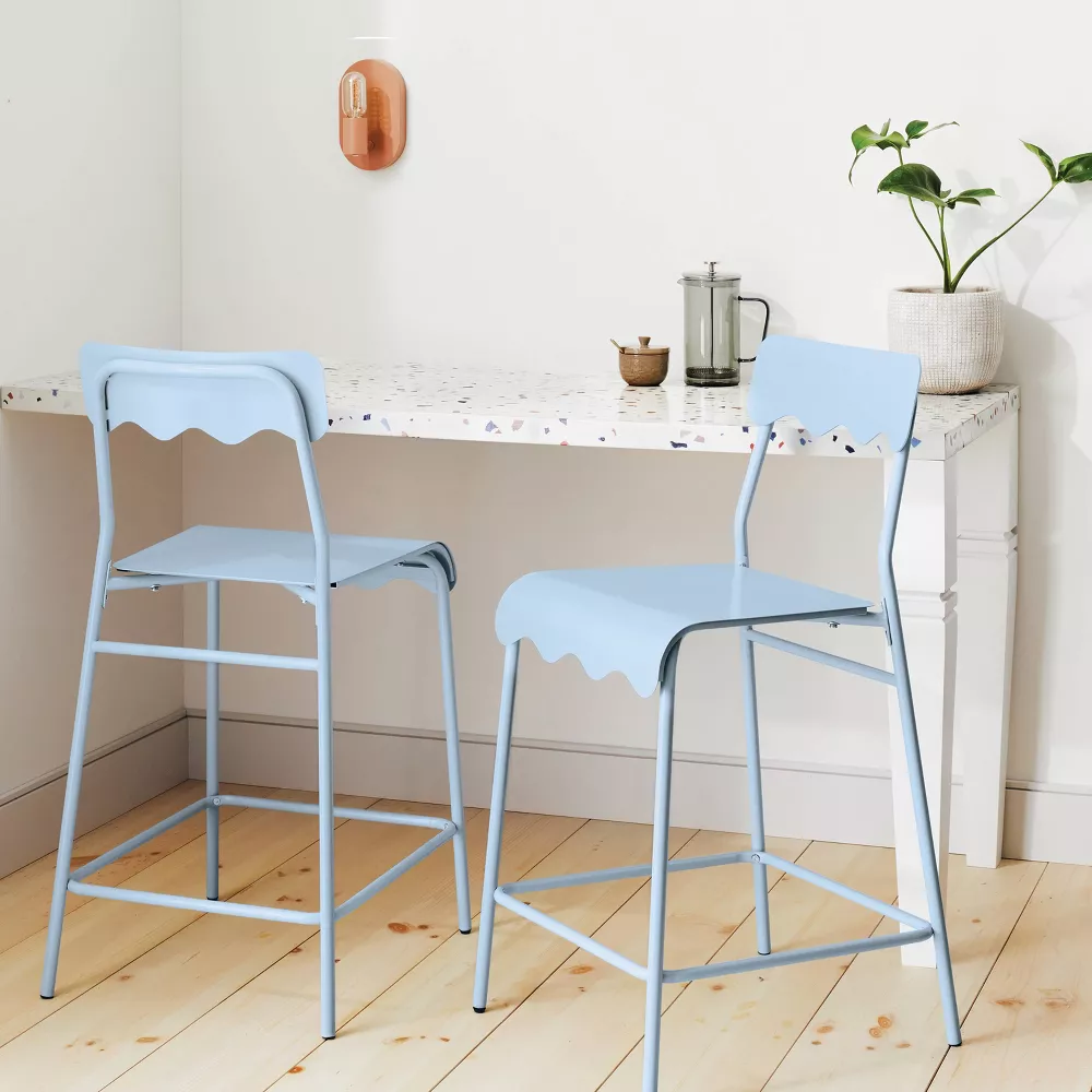 Wavy Metal Counter Height Barstool Set of 2 - Image 2