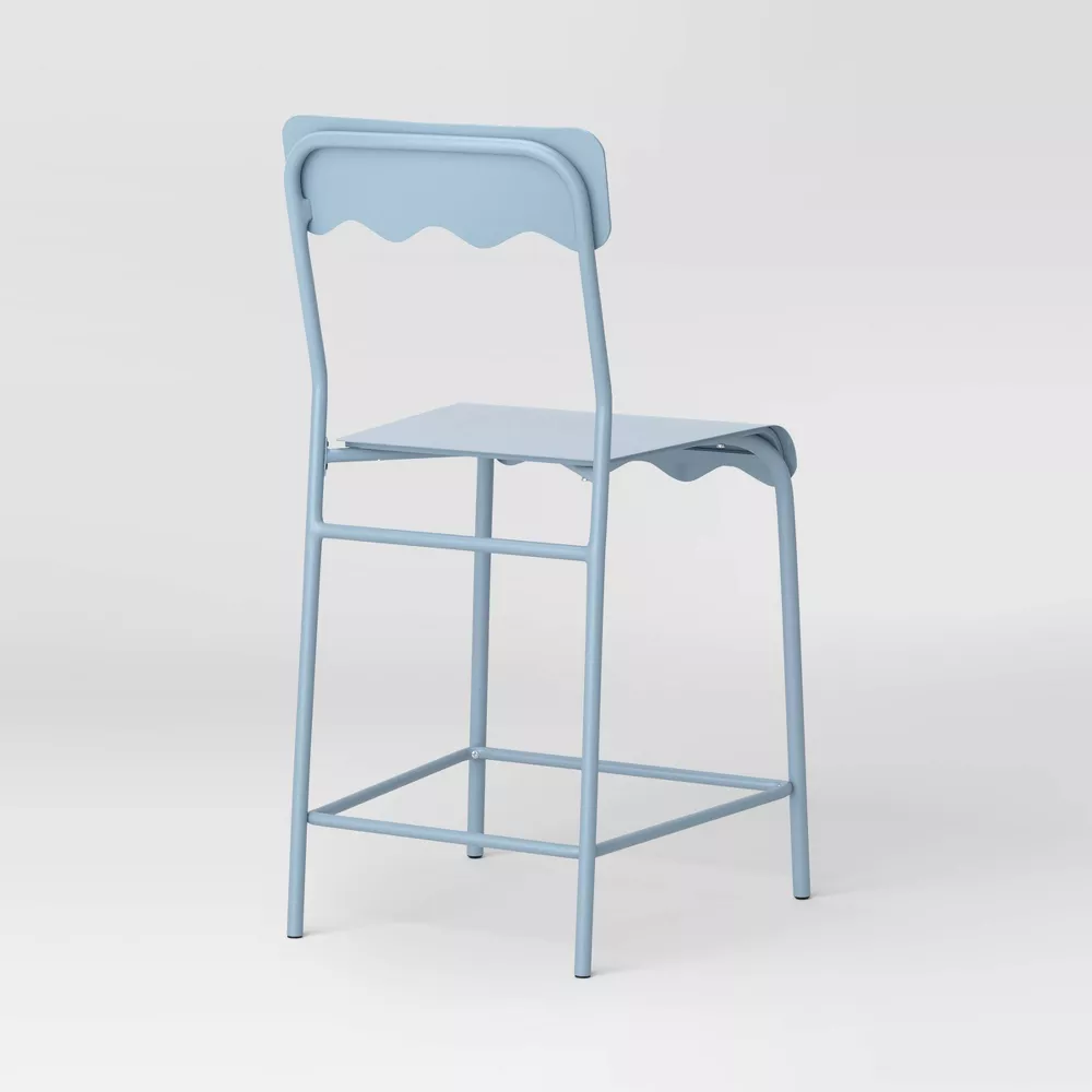 Wavy Metal Counter Height Barstool Blue Set of 2 - Image 3