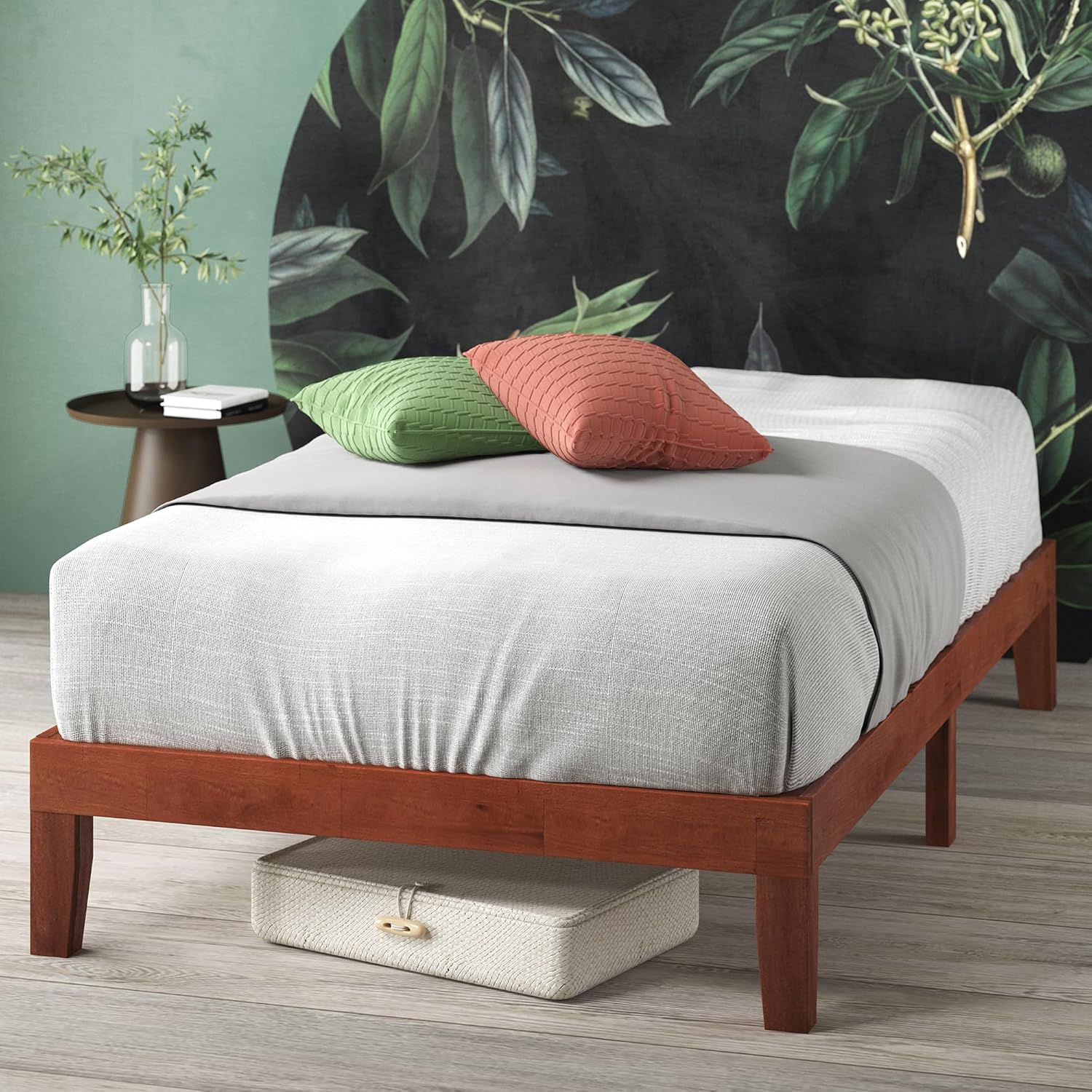 Wen Wood Platform Bed Frame, Solid Wood Foundation, Wood Slat Support, No Box Spring Needed, Easy Assembly, Cherry, Twin - Image 2