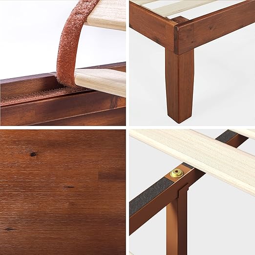 Wen Wood Platform Bed Frame, Solid Wood Foundation, Wood Slat Support, No Box Spring Needed, Easy Assembly, Cherry, Twin - Image 3