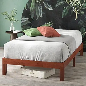 Wen Wood Platform Bed Frame, Solid Wood Foundation, Wood Slat Support, No Box Spring Needed, Easy Assembly, Cherry, Twin - Image 5