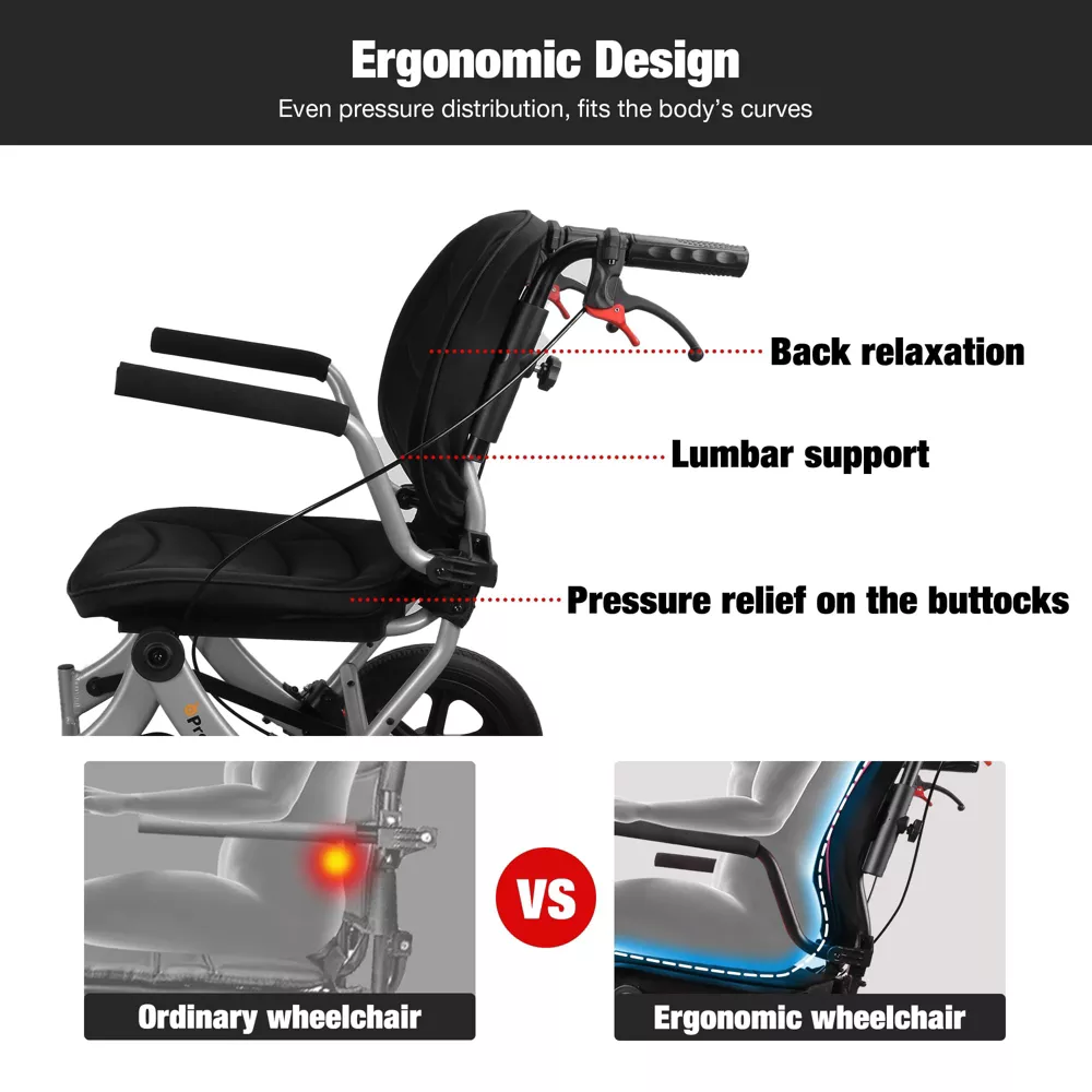 Wheelchairs for Adults Lightweight Foldable with Removable Cushion, Black - Image 3