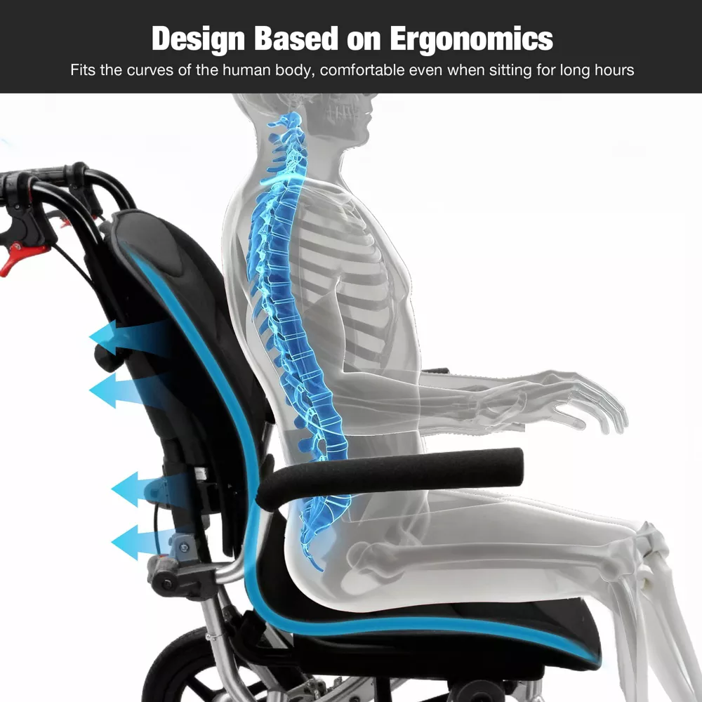 Wheelchairs for Adults Lightweight Foldable with Removable Cushion, Black - Image 5