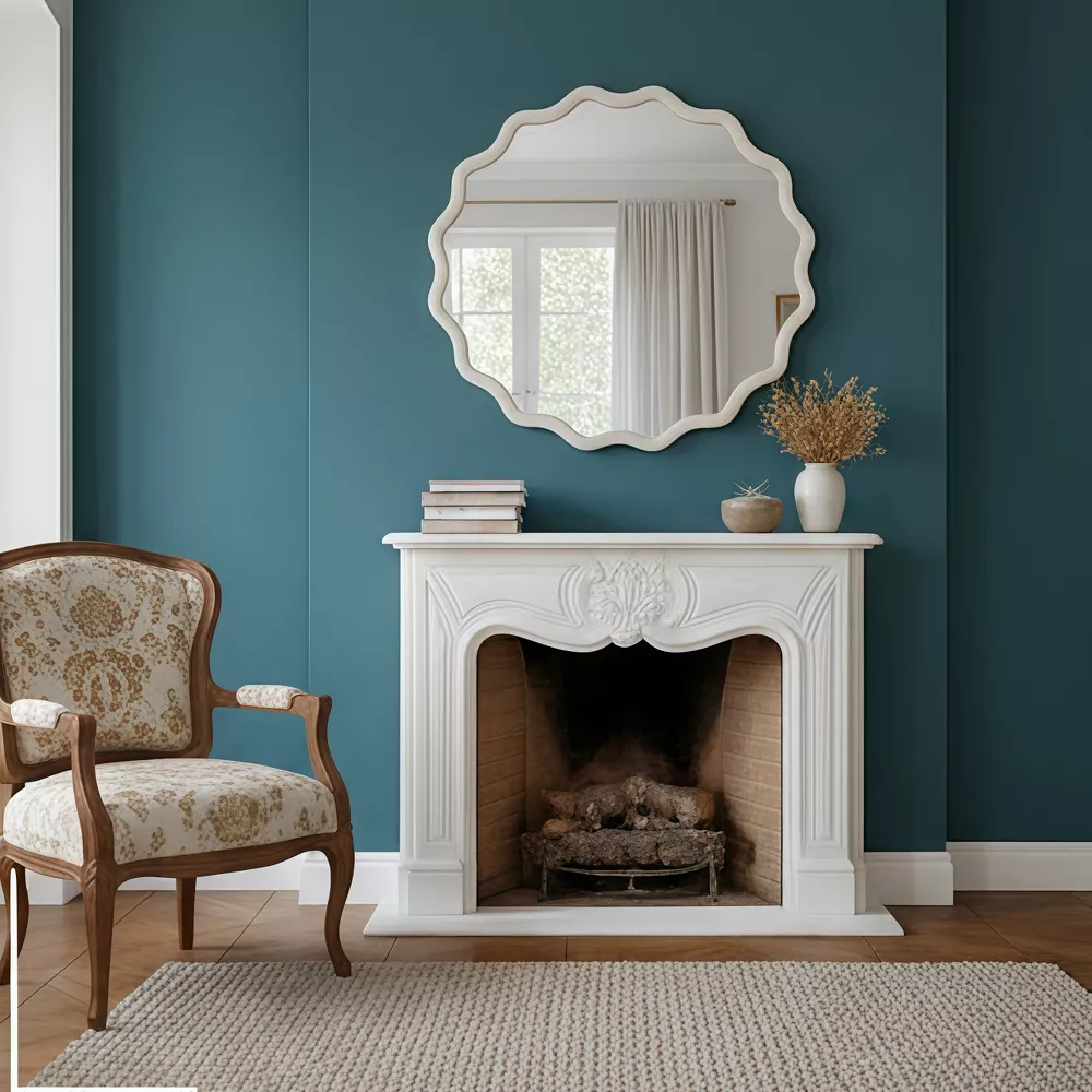 White Wavy Round Solid Wood Frame Decorative Mirror - Image 2
