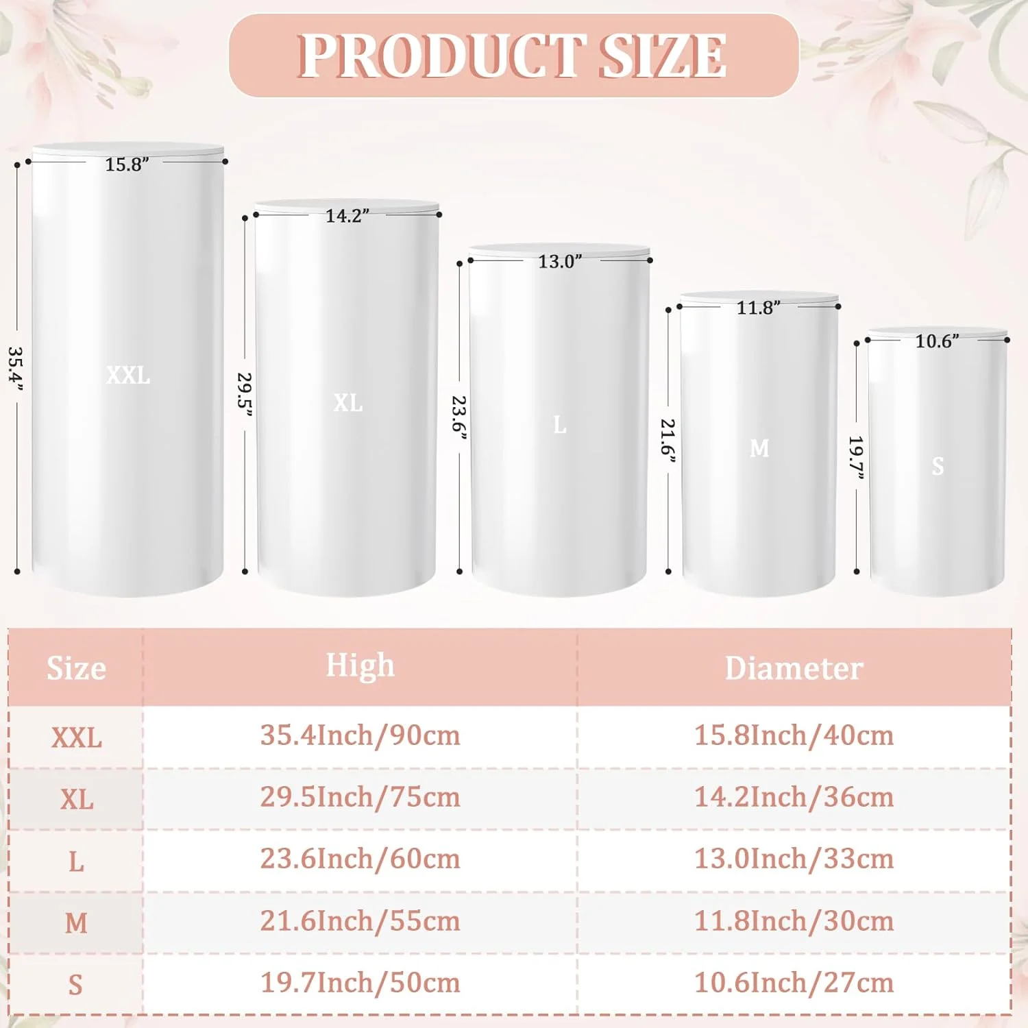 White Cylinder Pedestal Stands for Party- 5 Pieces , Large White Cake Stand, Pedestal Display Plinth Pillars - Image 5