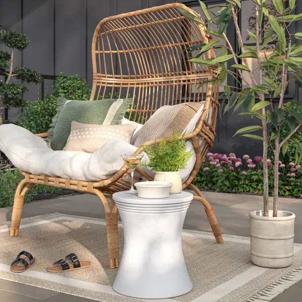 White Faux Stone Patio Accent Table - Image 3
