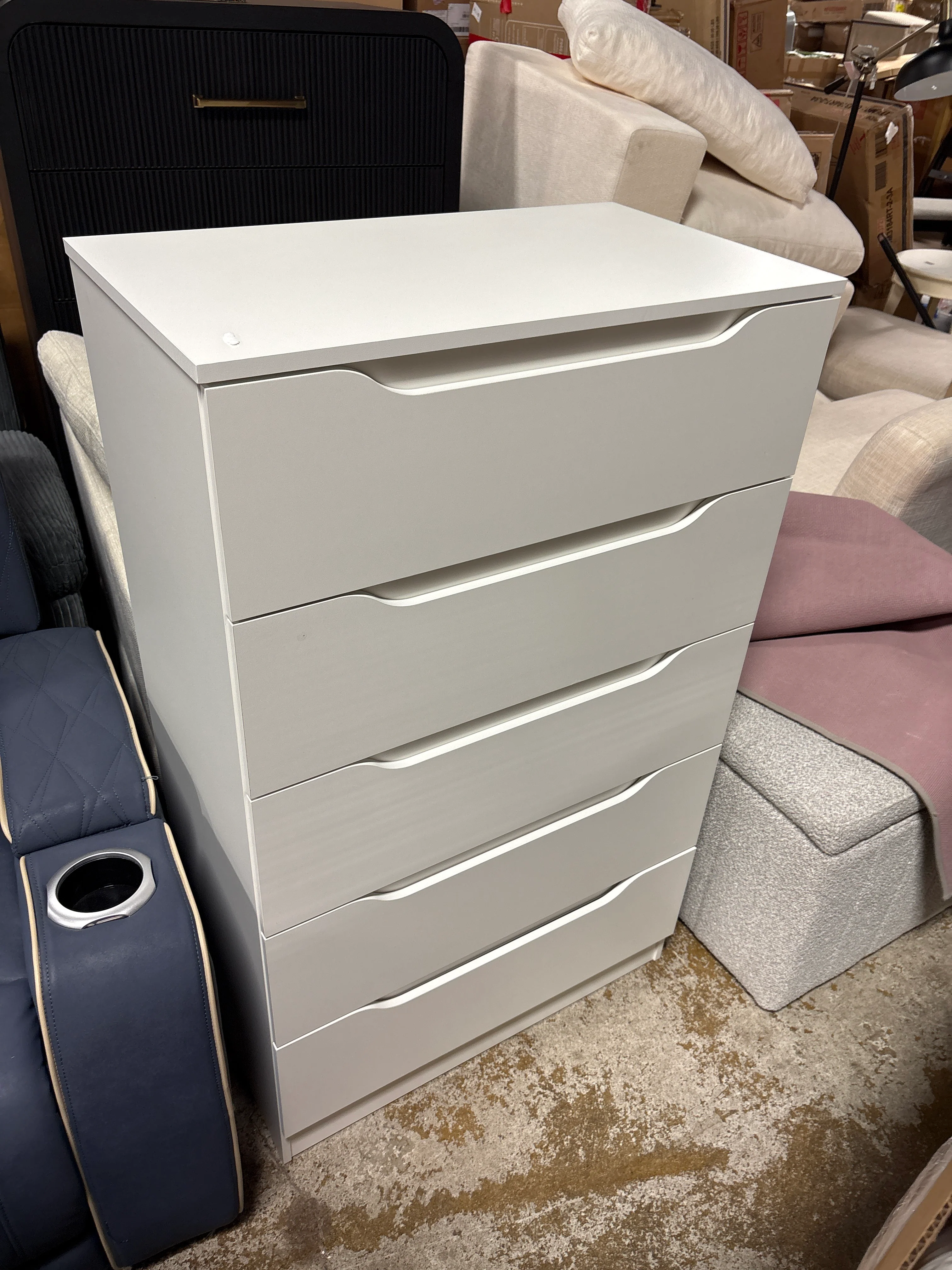 White Tall 5 Drawer Dresser for Bedroom with Hidden Storage Design, Large Modern Closet Dressers & Chests of Drawers with Cut-Out Handles, 27.6" L*15.8" W*45.3" H for Bedroom, Living Room, Nursery SHOWROOM ITEM